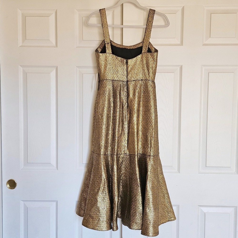 Mestiza New York Jody Metallic Gold Tweed Square Neck Flutter Hem Midi Dress 2‎ - Picture 13 of 16